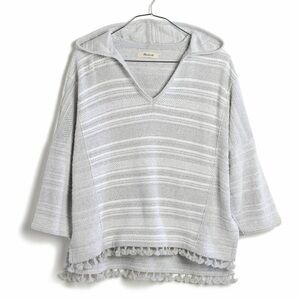 Madewell NWT Short Sleeve Fringe Hoodie Pom Boxy Cut Popover Hoodie